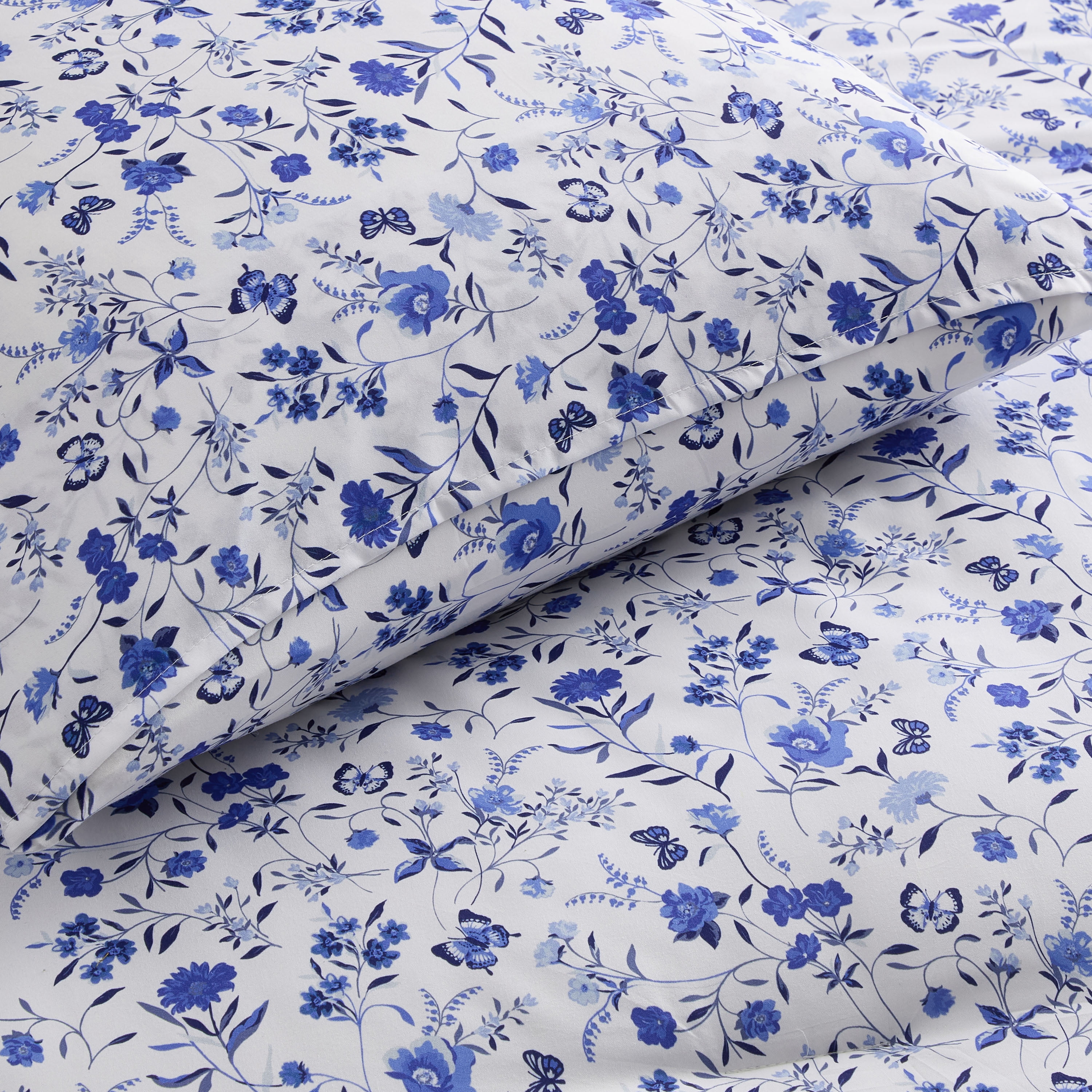 LammaLoe Full Size Comforter Sets, 3 Piece Floral Bedding Comforter Set with Sheets, Bed in a Bag, Blue