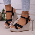 thumbnail image 2 of Espadrilles for Women Open Toe Platform Wedge Sandals Ankle Strap Slingback High Heels Nonslip Summer Dress Shoes Black Size 6, 2 of 8