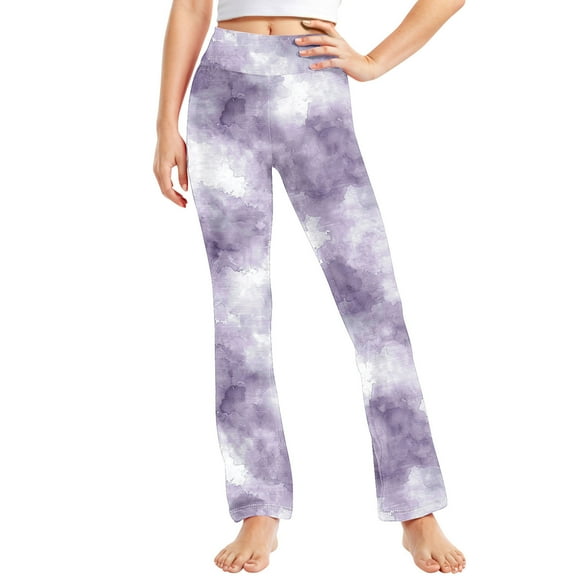Sentmoon Girls Leggings High Waisted Buttery Soft Slim Stretchy Pants Tie Dye Print Full Length Hip Lift Exercise Pants Soft and Comfortable Children for Runs Workouts Purple 10 Years
