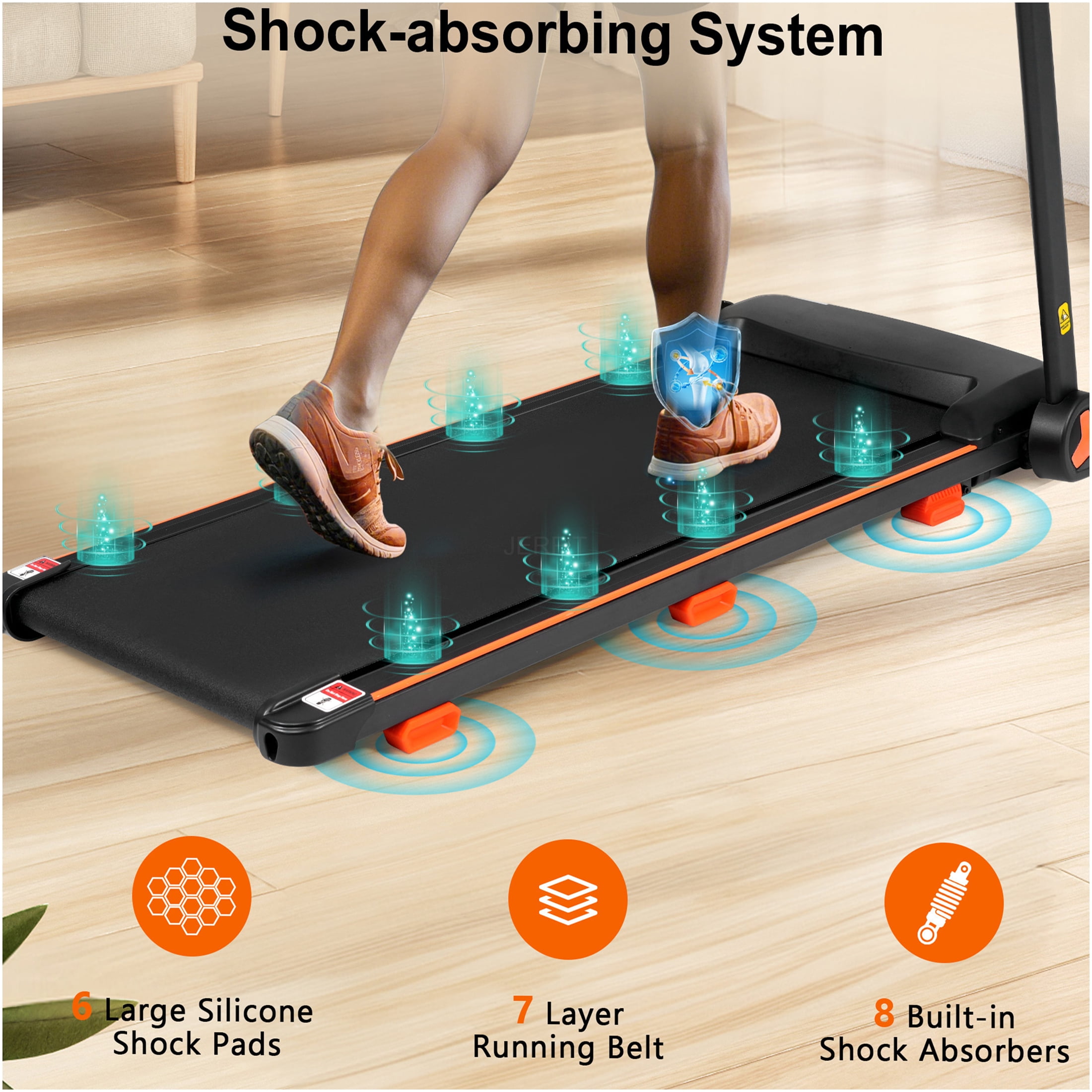JERFIT Foldable Treadmill for Home, 2.5HP Powerful Motor, 7.5MPH Max Speed with Incline, 300lbs Capacity, Bluetooth Speaker, Heart Rate Monitor, USB Charging, Quiet Running Machine for Cardio