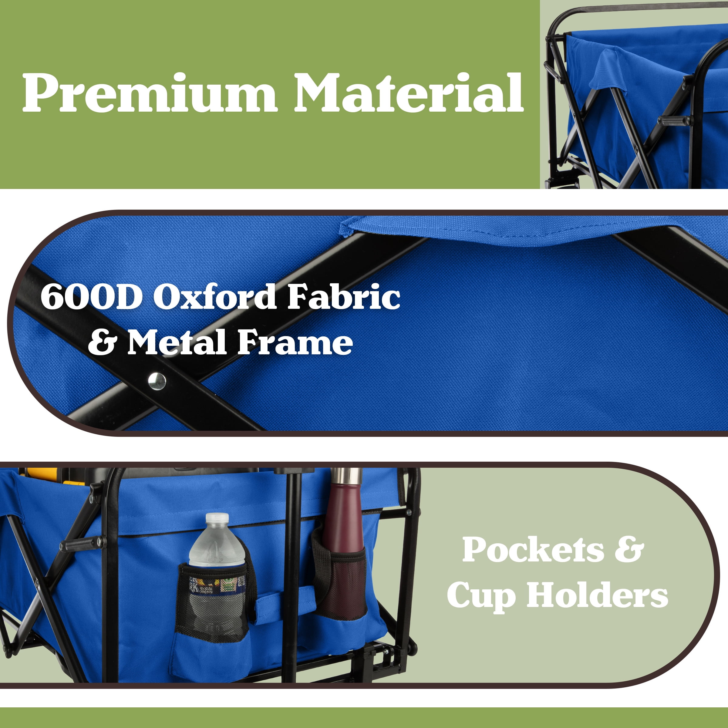Wakeman Outdoors Collapsible Portable Wagon on Wide Wheels - Garden Cart, Grocery,  or Beach, Blue
