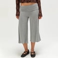 thumbnail image 5 of Gaucho Pants for Women Fold Over Flowy Low Rise Wide Leg Capri Pants Casual Stretch Cropped Pant Gray S, 5 of 6