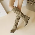 thumbnail image 6 of Splozh Slouchy Boots Women's Knee High Riding Boots Slip On Motorcycle Boots Square Toe Chunky Heel Fashion Buckles Biker Boots Beige,US 8, 6 of 7