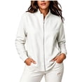 thumbnail image 4 of Women's Zipper Fleece Jacket Solid Color Long Sleeves Stand Collar Coat for Daliy Casual & Outfit Wear, 4 of 6