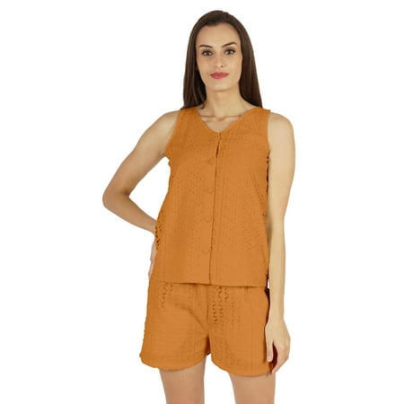 

Bimba Sexy Schiffli Nightwear Set For Womens 2 Pcs Summer V-Neck Sleeveless Loungewear
