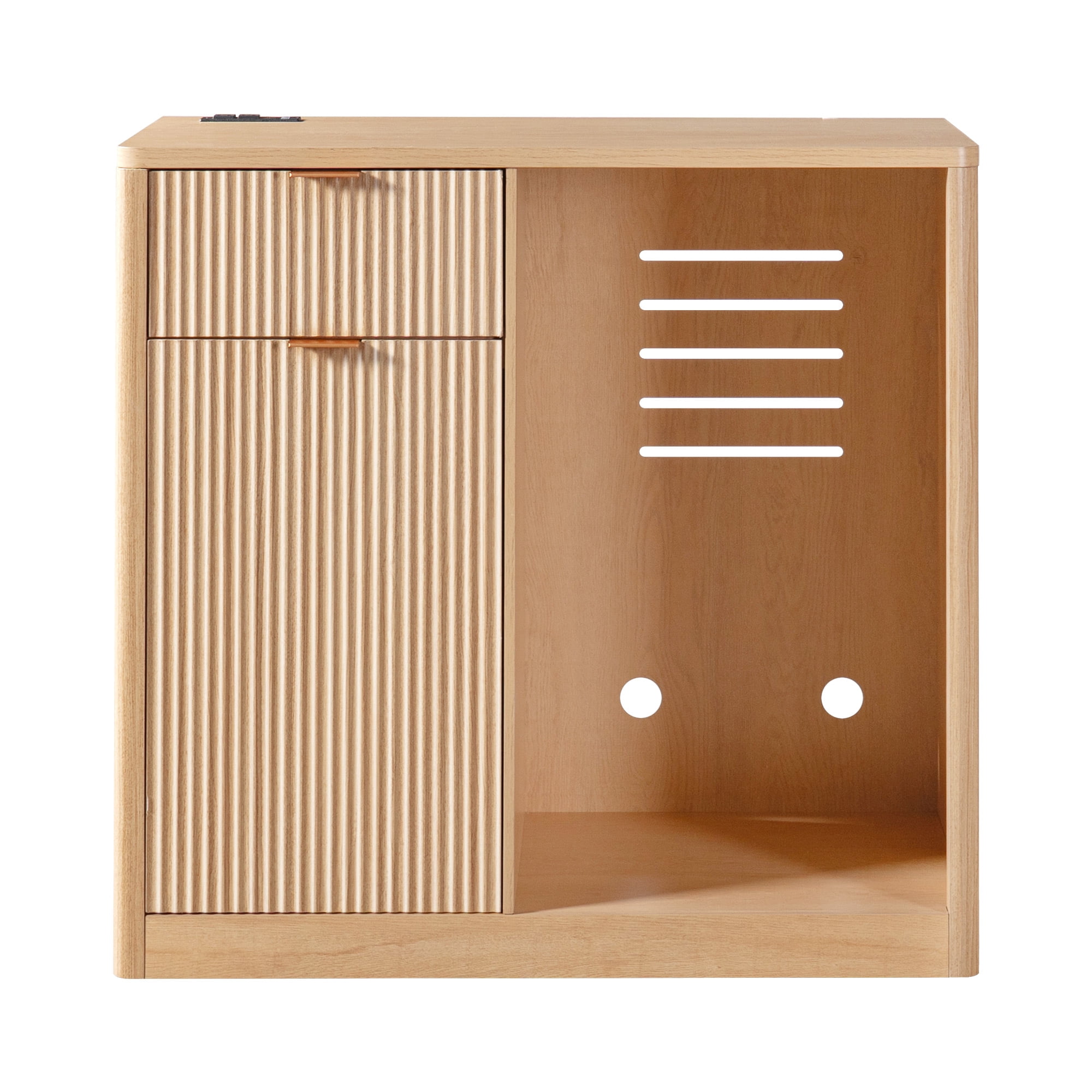 Aukfa 39.4" Coffee Bar Cabinet with Fridge Space, Fluted Liquor Cabinet with Charging Station & Wine Storage Sideboard,Natural