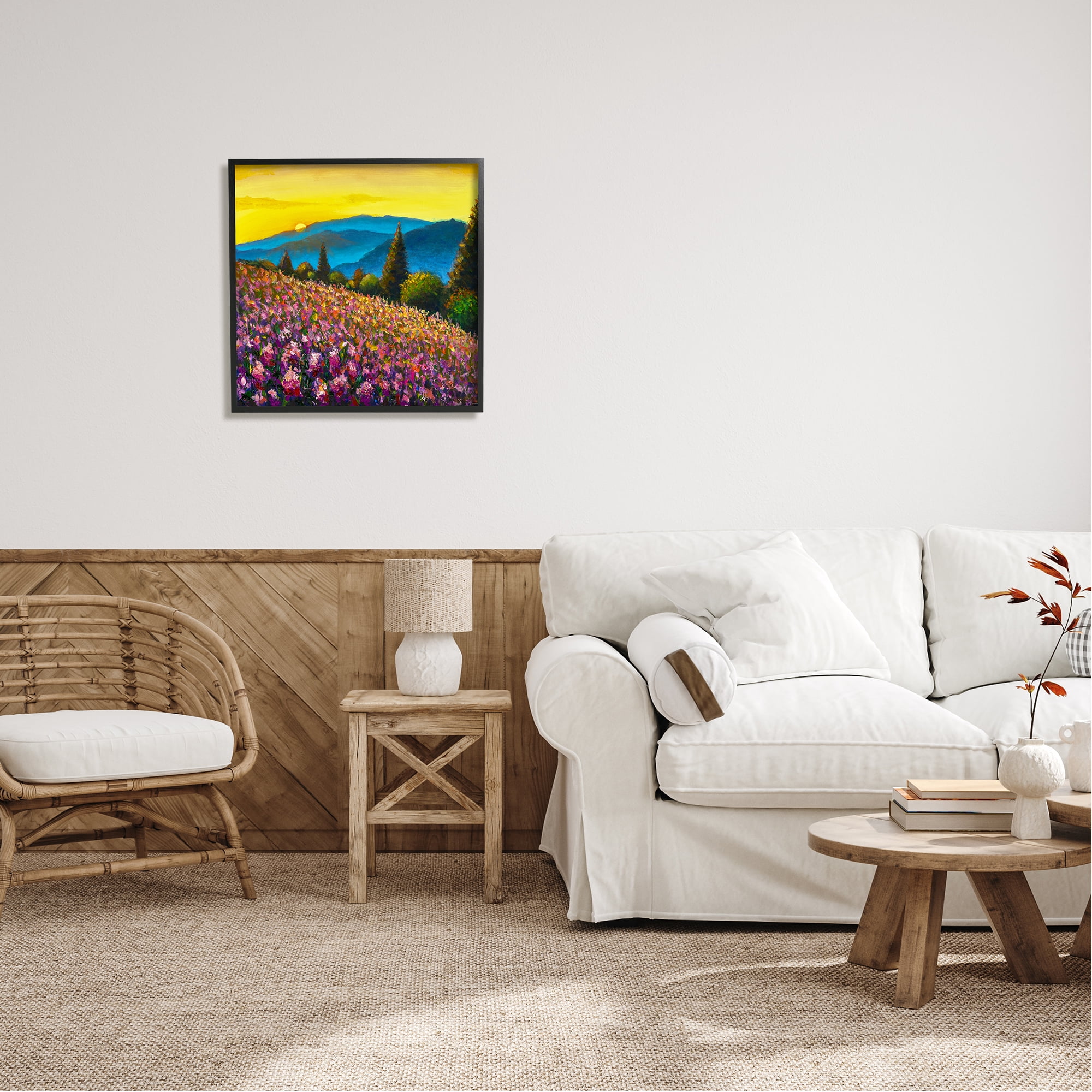 Stupell Industries Vivid Mountain Meadow Scenery Nature Painting Black Framed Art Print Wall Art, 24 x 24