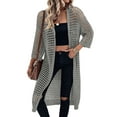 thumbnail image 2 of Women'S Hollow Out 3/4 Sleeve Open Front Knit Cardigan Long Sweater Tops Grey M, 2 of 9
