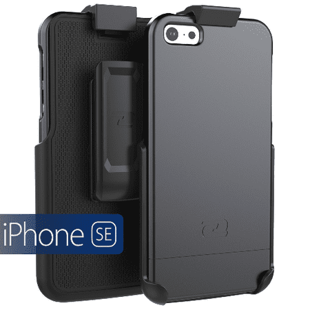 Encase Iphone 5 iPhone 5 5S Belt Clip Case, Encased (SlimShield Series) Hybrid Cover w/ Secure-fit Holster (2pc set) (Smooth Black) ()