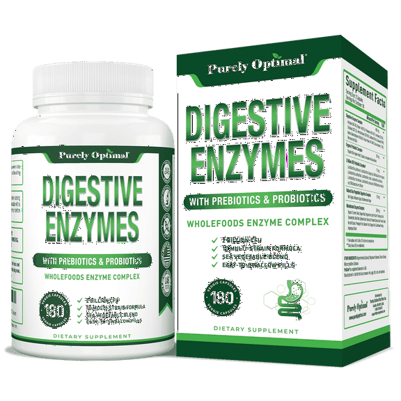 Purely Optimal Digestive Enzymes with Probiotics and Prebiotics 12 Enzymes 180 Capsules