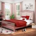thumbnail image 2 of Bowery Hill Contemporary Wood Queen Panel Bed with Faux Leather in Rose Gold, 2 of 7