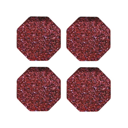 

Junzan Red Glitter Print Coasters for Drinks - Leather Coasters Set of 4 for Coffee Table for Housewarming/Kitchen/Bar/Decor-Octagon