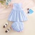 thumbnail image 4 of Leey-World Summer Outfits for Toddler Girls Toddler Baby Girls Striped Short Set Sleeveless Tank Top with Bow Embroidery Ruffled Bloomer 2 Piece Summer Outfits(Blue,18-24 Months), 4 of 6