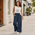 thumbnail image 5 of Sewkxo Womens Casual Wide Leg Sweatpants Acid Wash Elastic Waisted Palazzo Pants Trousers with Pockets,Black L, 5 of 7