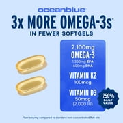 زيت السمك OceanBlue Omega-3 2100 ثلاثي القوة، 60 كبسولة هلامية، نسبة عالية من EPA DHA، بدون تجشؤ، خالي من الزئبق، يدعم القلب والعظام والجهاز المناعي