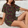 thumbnail image 4 of Balery Burgundy Peony Flowers Conjunto de Pijama para Mujer con Estampado, Dos Piezas de Manga Corta y Shorts, Ropa de Dormir Suave con Cuello Redondo y Bolsillos-Small, 4 of 6