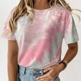 thumbnail image 4 of pitrice Femmes T-shirt Col Rond Manches Courtes Cravate-Teinte Imprimé Casual Top, Bleu, M Rose XXL, 4 of 6