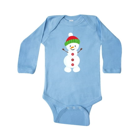

Inktastic Snowman With Hat Buttons Carrot Nose Gift Baby Boy or Baby Girl Long Sleeve Bodysuit
