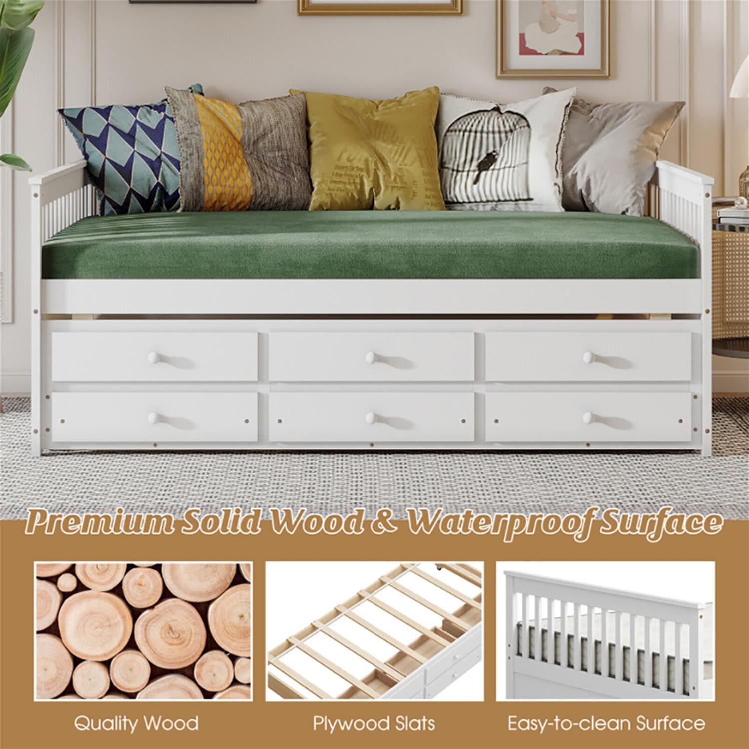Demi Bonn Full Size Wood Daybed Frame with Trundle Bed and 3 Storage Drawers, Modern Bed Frame for Teens, White