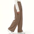 thumbnail image 5 of Sunnin Womens Waffle Knit Lounge Pants Drawstring Elastic Waist Slant Pockets Relaxed Straight Leg Trousers, 5 of 9