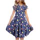 thumbnail image 1 of Vestido de verano para niña, de manga corta, con cuello redondo y estampado floral, de poliéster, con bolsillos y volantes., 1 of 5