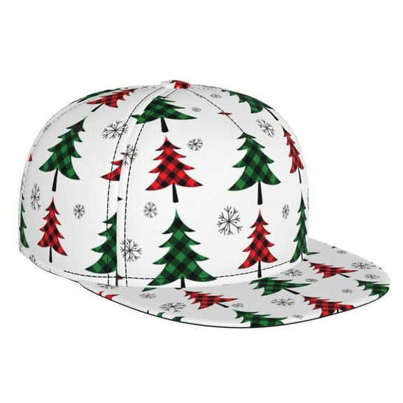 Zufioo Buffalo Plaid Christmas Trees Print Flat Brim Baseball Cap, Sun Protection, Sweat Absorption, Adjustable Sports Cap, Suitable for Men and Women in All Seasons