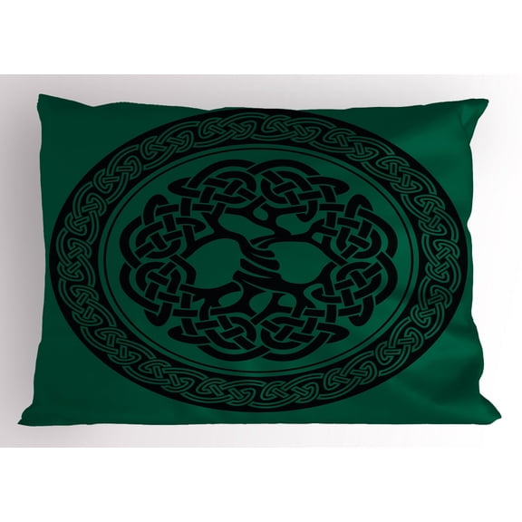 Ambesonne Celtic Pillow Sham, Tree of Life Pattern, 26" X 20", Forest Green Black