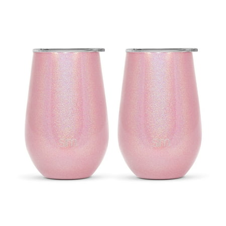 Simple Modern 12oz Spirit Wine Glasses 2 Pack Bundle - Stainless Steel Tumbler with Lids - Vacuum Insulated 18/8 Stainless Steel - Shimmer: Rose Quartz