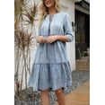 thumbnail image 3 of Chouyatou Women's Vintage Washed Loose Fit 3/4 Sleeve Tiered Babydoll Mini Denim Jean Dress, 3 of 6