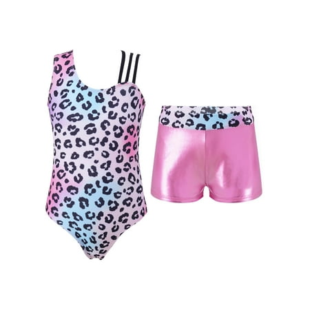 

renvena Kids Girls Two Piece Unitard Leotard Stretchy Fitness Bodysuit Gymnastic Dancewear