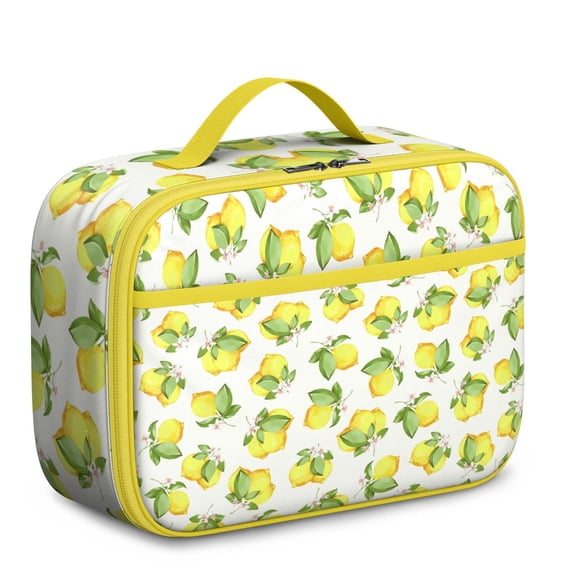 Sac à Lunch Durable avec Citron Jaune Vif et Fleurs - Porte-Déjeuner Thermique Isolé, Léger et Portable pour École, Garderie, Pique-Niques et Familles en Déplacement