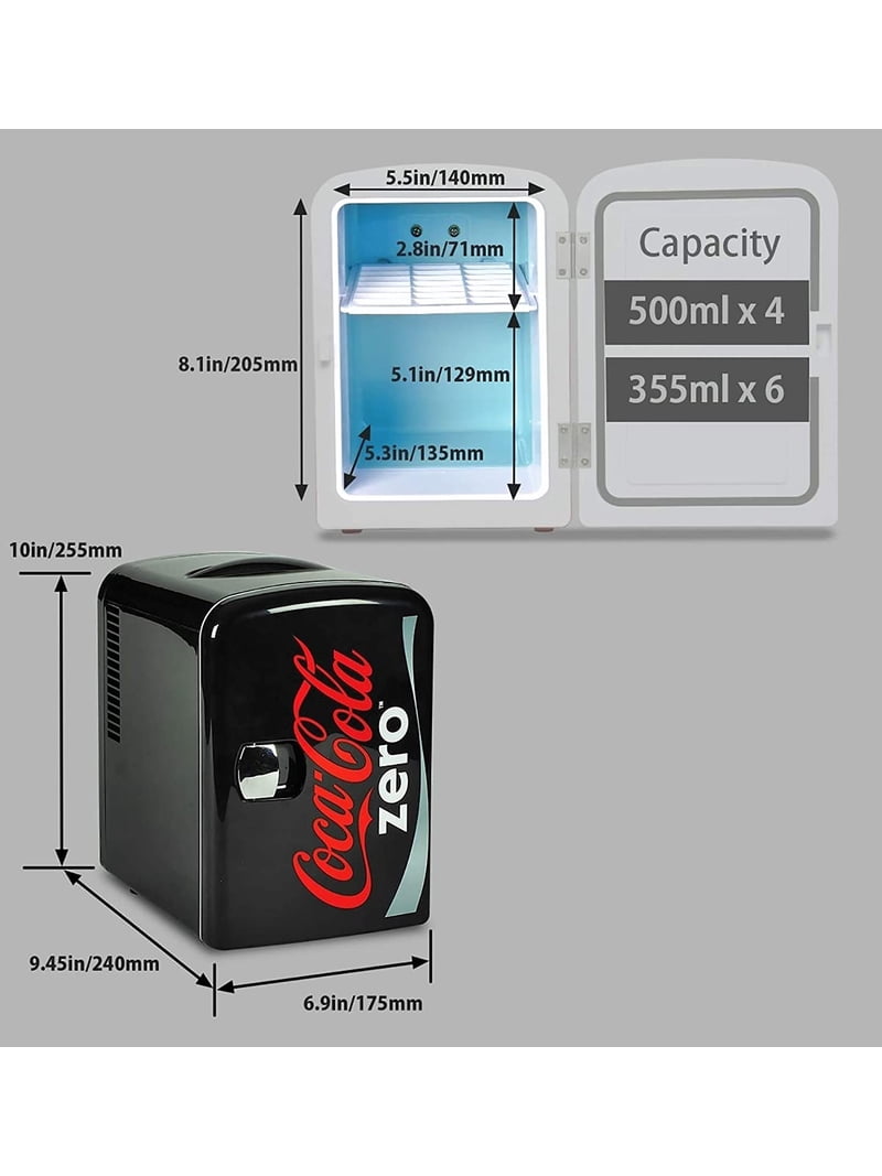 Coca-Cola, Mini Cooler Warmer, 4L Portable Travel Fridge, Black