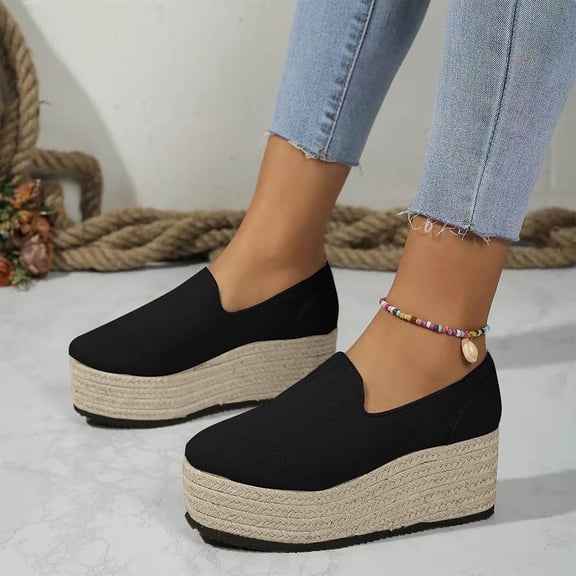 Juslio Shoes for Women Women's Fashion Solid Color Leisure Spring Shallow Mouth Wedges Shoes