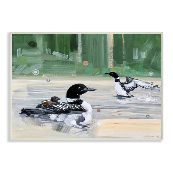 Stupell Industries Abstract Pond Ducks Green Yellow Animal Painting Unframed Art Print Wall Art, 13x19, by Adam Swanson