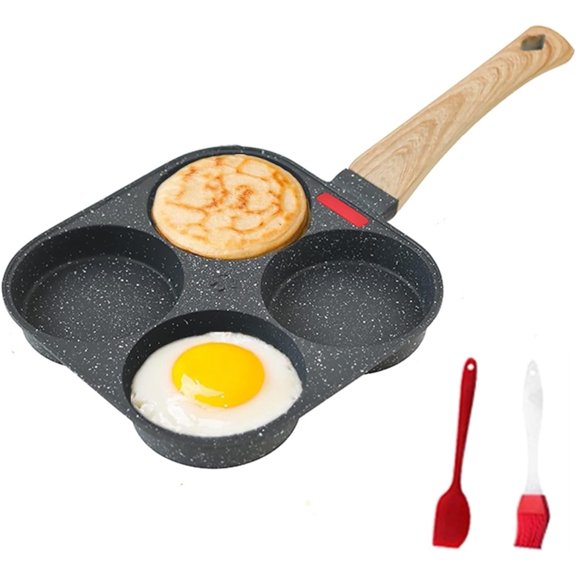 4-Cup Egg Frying Pan Nonstick, Granite Coated Skillet for Crepes Plett Omelets, Versatile Breakfast Pan for Gas Induction Cooktops, Black