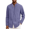 thumbnail image 2 of Mens Stand Collar Shirt Linen Shirt Summer Wrinkle Free Comfort Long Sleeve Dress Shirts Vacation Outfits, 2 of 6