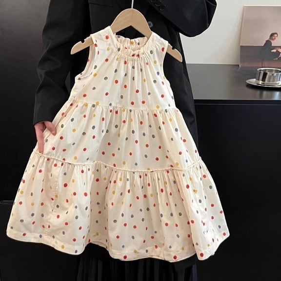 JUSLIO Girls Cute Dress with Pockets Crew Neck Sleeveless Casual Cotton Dresses Size 5 Y