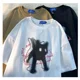 thumbnail image 5 of Camiseta con estampado de gato para mujer, camisa de manga corta con cuello redondo, versátil, holgada, Y2k, gótica, 5 of 5