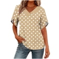 thumbnail image 2 of Ayolanni Collarless Shirts for Women Dressy Polka Dots V-Neck Short Sleeve Casual Blouse Fitted Office Ladies Tees 2026 Summer Tops Yellow L, 2 of 7