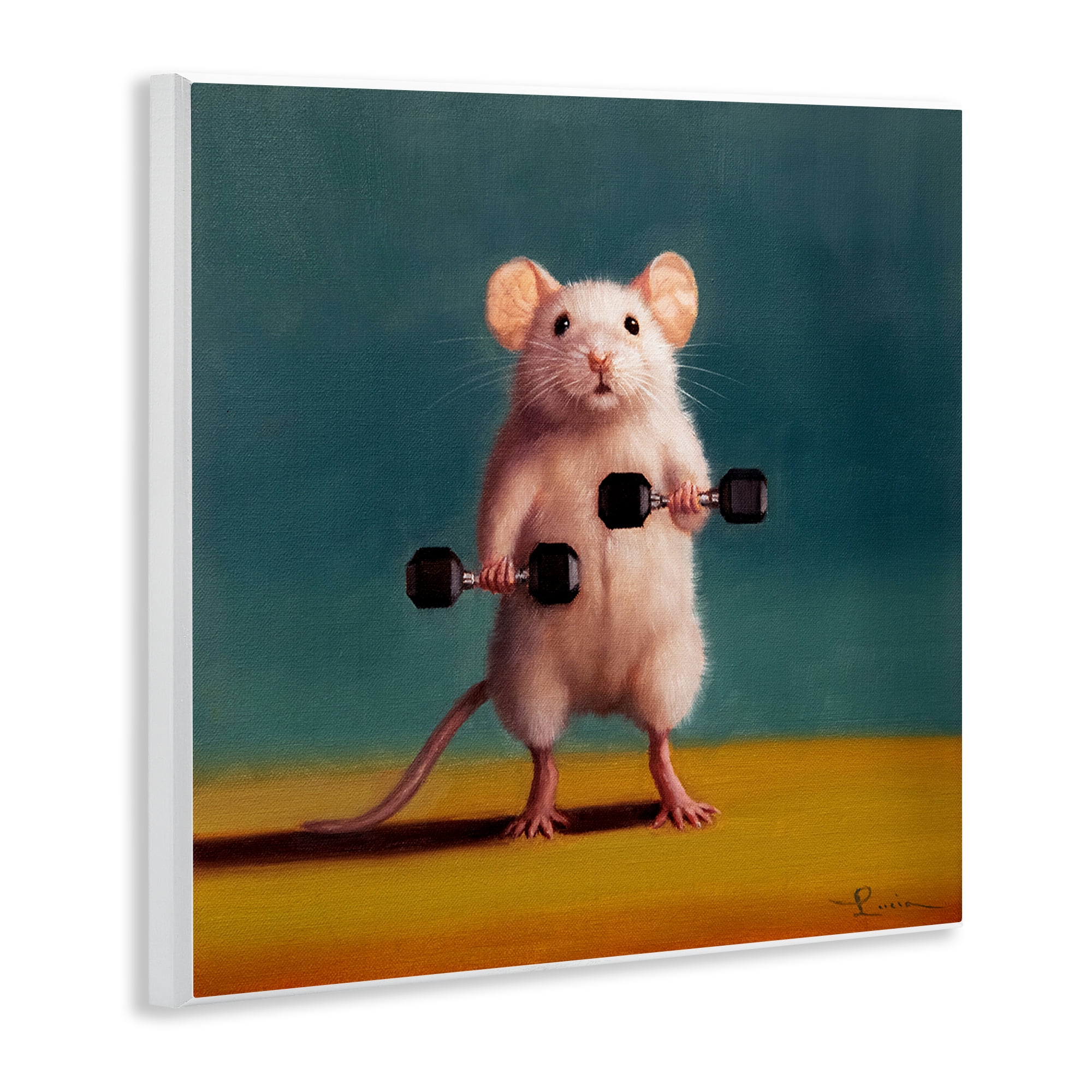 Stupell Industries Weight Lifting Mouse Animals Painting Unframed Art Print Wall Art, 12 x 12