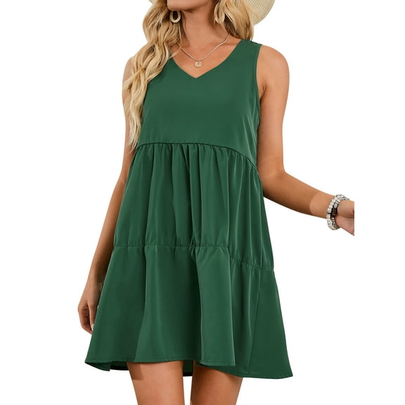 DODOING Women's Summer Dress Solid Color Sleeveless Dress Casual Loose Flowy Swing Shift Dresses