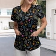 thumbnail image 3 of HCNTES Scrub Tops Women Short Sleeve Plus Size V-Neck Printed Scrubs Top Medical Nursing Uniforms with Pockets S-5Xl(Black,M), 3 of 6
