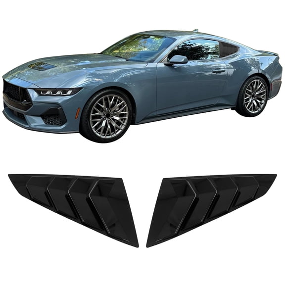 Ikon Motorsports 2PCS Rear Side Window Louvers for 2024-2026 Ford Mustang S650 Coupe, ABS Gloss Black Quarter Scoop Sun Shade Cover VPR3Z-63280B10-B