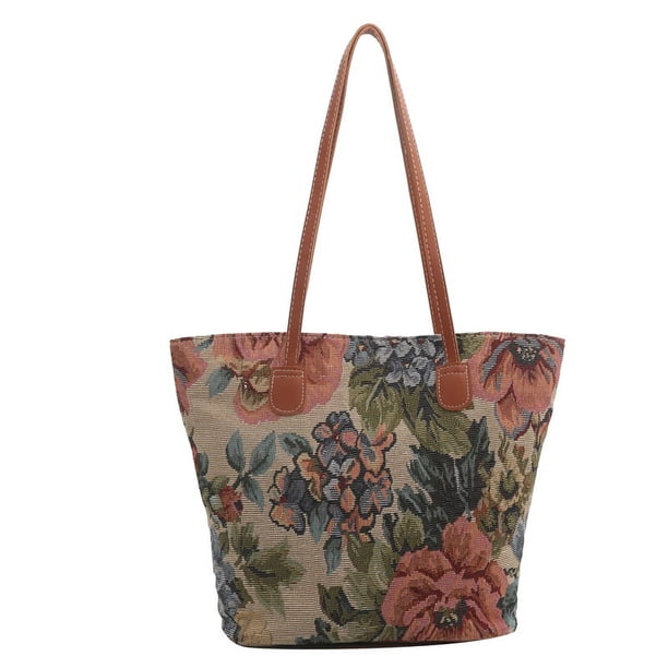 Bolso de mano de lona floral para mujer, bolso de hombro a la moda, todo combinado para viajes al aire libre