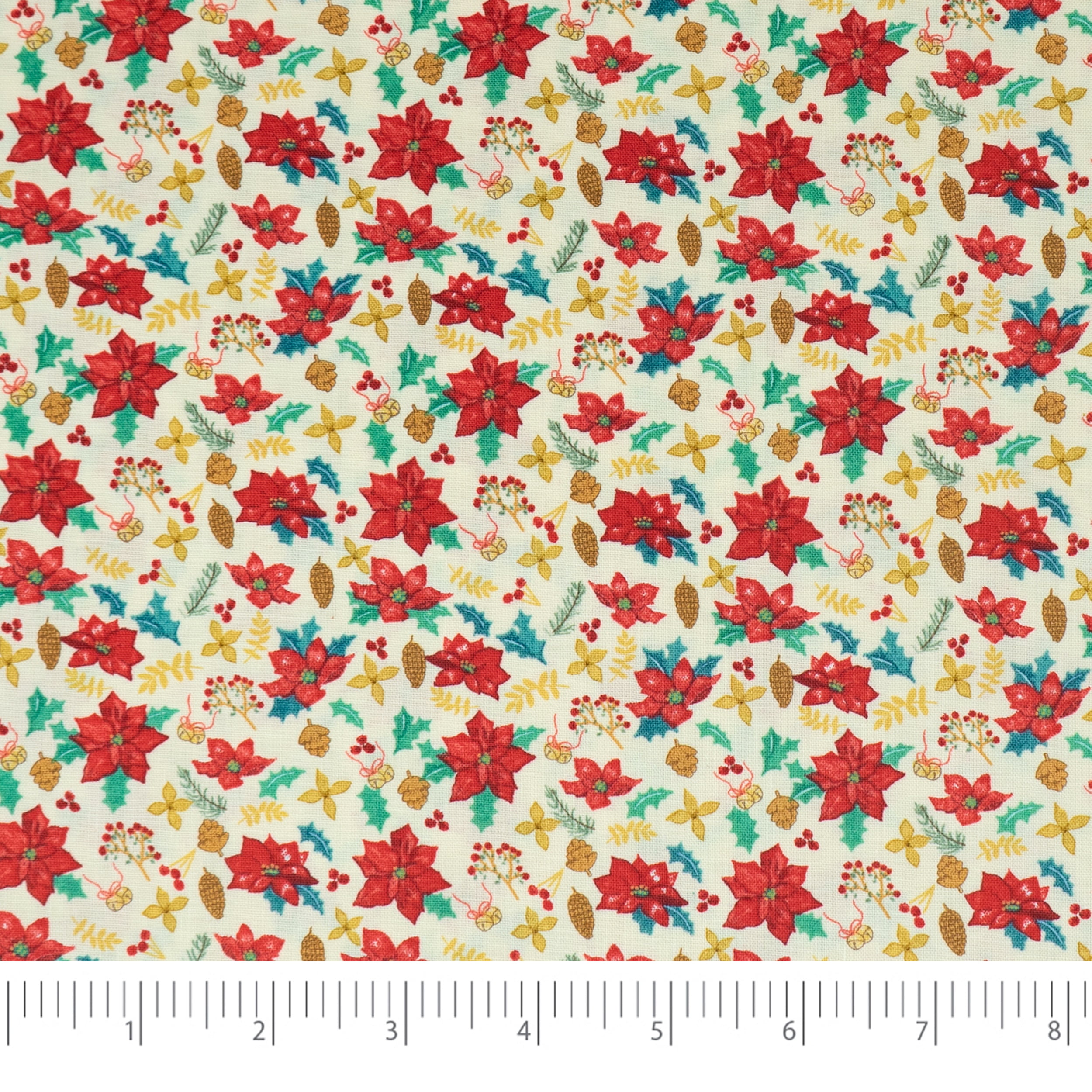 Singer Cotton Print Fabric, 100% Cotton, 1 Yard Precut, Nordic Poinsettia