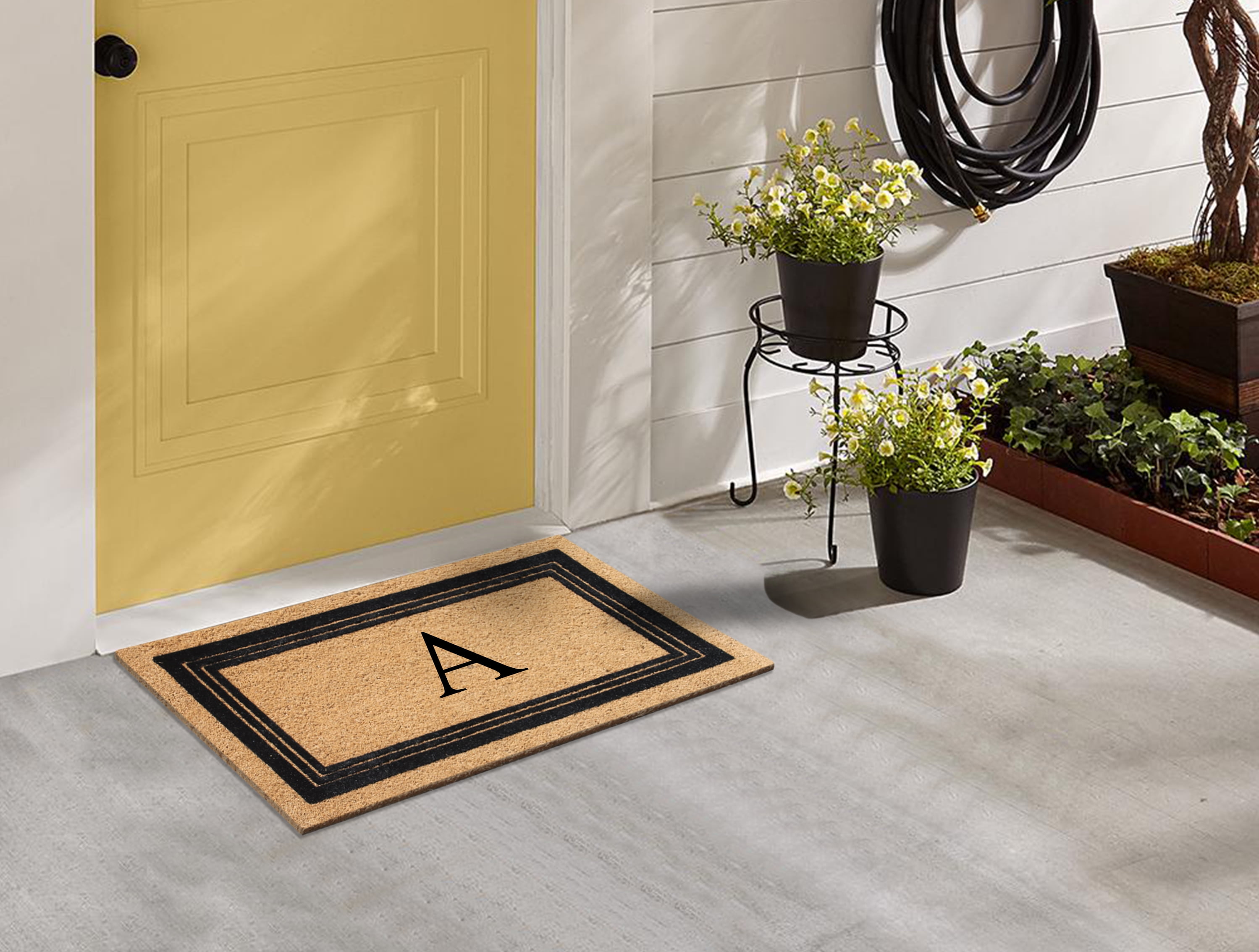 A1 Home Collections A1HC Scroll Leaf Picture Frame Black/Beige 30 in. x 60  in. Coir and Rubber Large Outdoor Monogrammed W Door Mat A1HOME200185-W -  The Home Depot