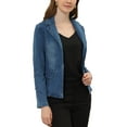 thumbnail image 4 of INSPIRE CHIC Women's Notched Lapel Button Up Long Sleeve Washed Denim Jacket S Blues, 4 of 7