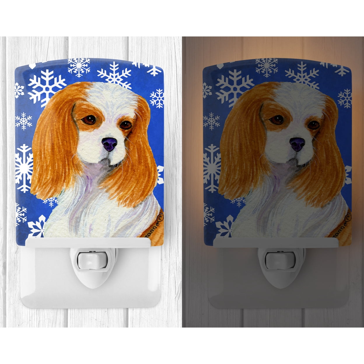 Caroline's Treasures SS4665CNL Cavalier Spaniel Winter Snowflakes Holiday Ceramic Night Light, 6x4x3", multicolor