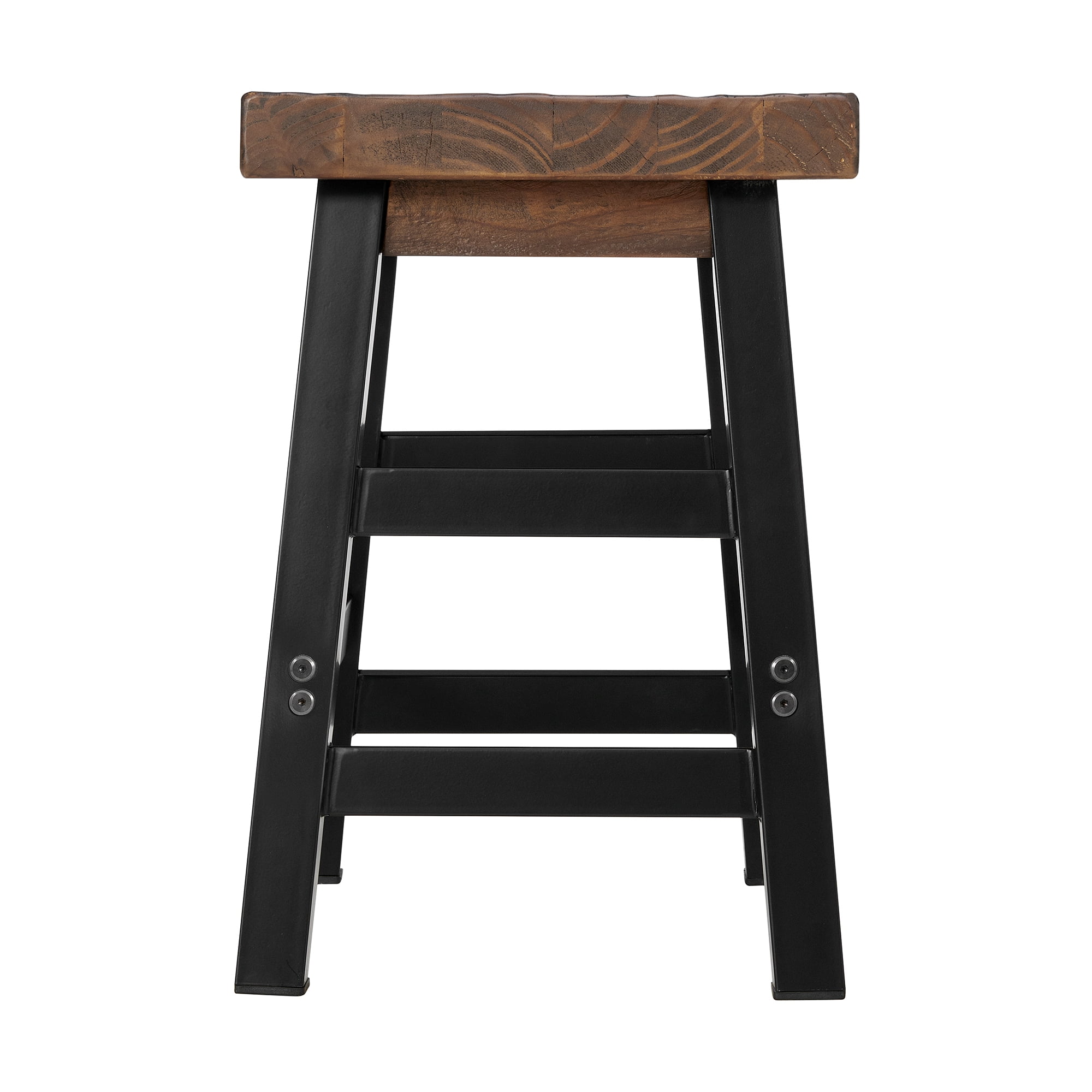 Pomona Rustic Industrial Barstool – 20” Backless Counter Stool with Solid Pine Wood Seat and Black Metal Legs – Farmhouse Seating for Dining Room, Kitchen, or Office