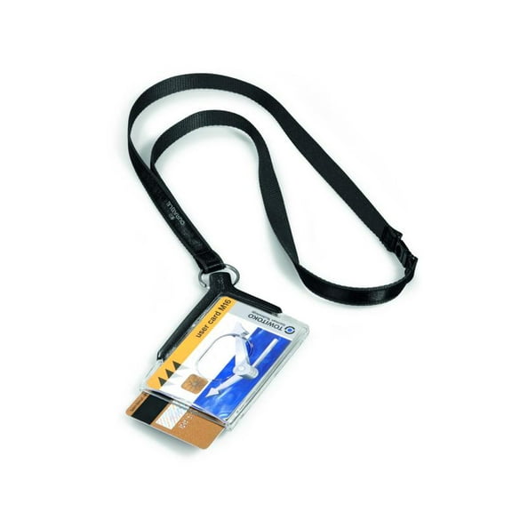 DURABLE Badge Holder Deluxe with Lanyard for Two Cards, Charcoal, Pack of 10 (820858)